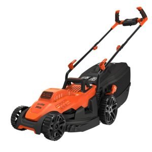BLACK+DECKER BEMW461BH-GB Electric 1400-Watt, 13 Inch Winged Blade, 40L Grassbox Lawn Mower with Bike Handle (Red and Black)